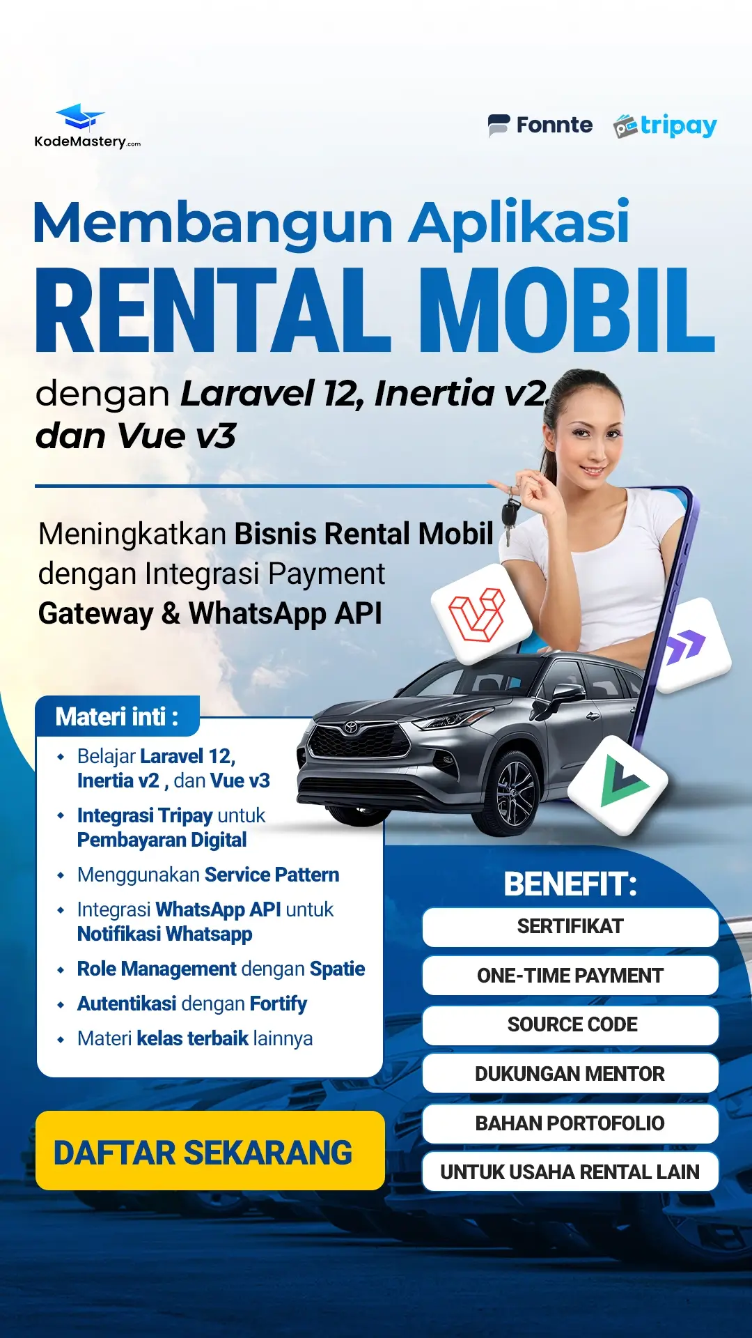 Membangun Aplikasi Rental Mobil dengan Laravel, Inertia, Vue.js, Tripay & WhatsApp API thumbnail